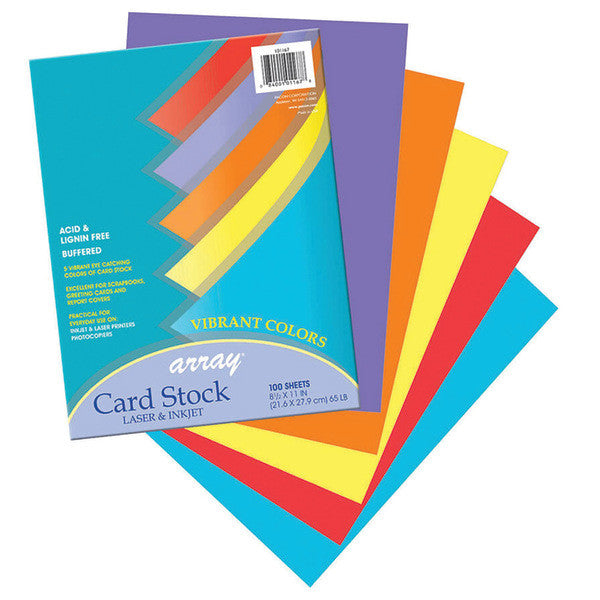 CARDSTOCK: 65LB 8 1/2"X11"  ASSORTED  VIBRANT COLORS  100 SHEETS