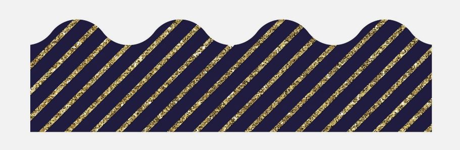 SCALLOPED  BORDERS NAVY GOLD GLITTER  STRIPE - 2 1/4"X39&