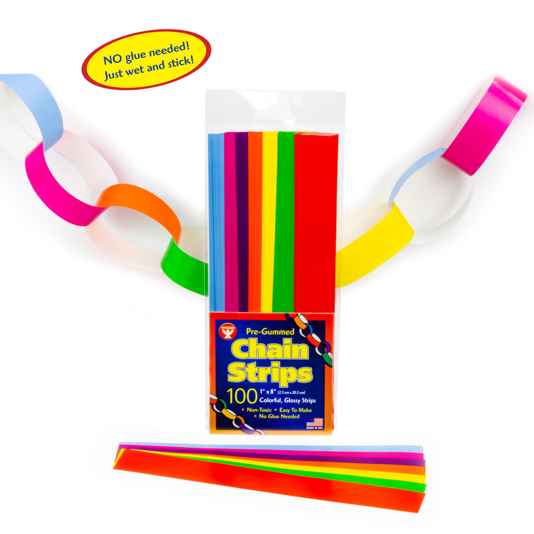 STICK-A-LICKS: CHAIN STRIPS 1"x8" ASSORTED COLORS 100 PACK