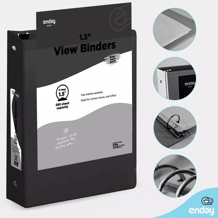 VIEW BINDER: 1.5" O-RING WITH 2 POCKETS - BLACK