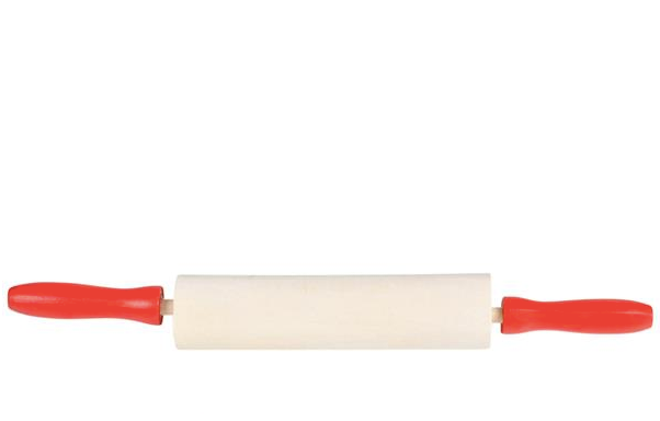 WOOD ROLLING PIN WITH RED HANDELS 7.5"