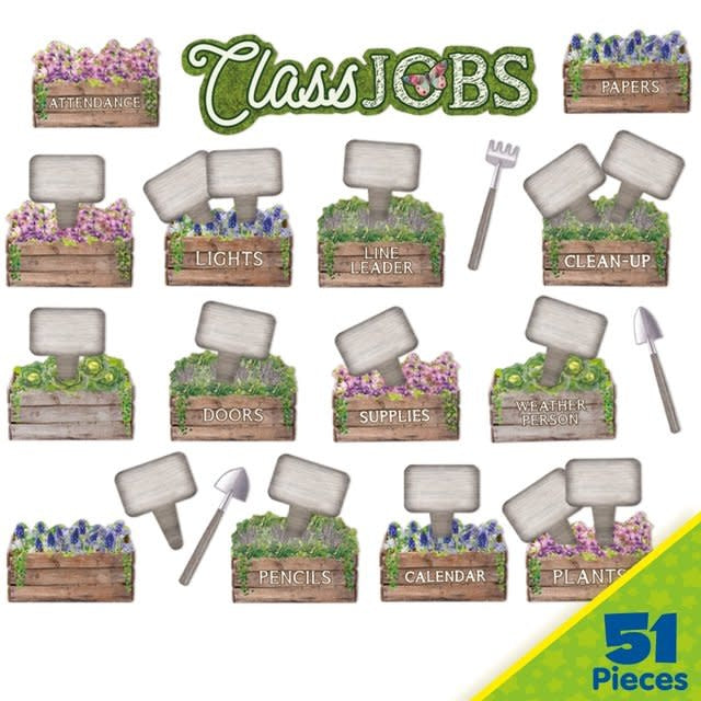 Bulletin Board Set Curiosity Garden Class Jobs - 54 Pieces
