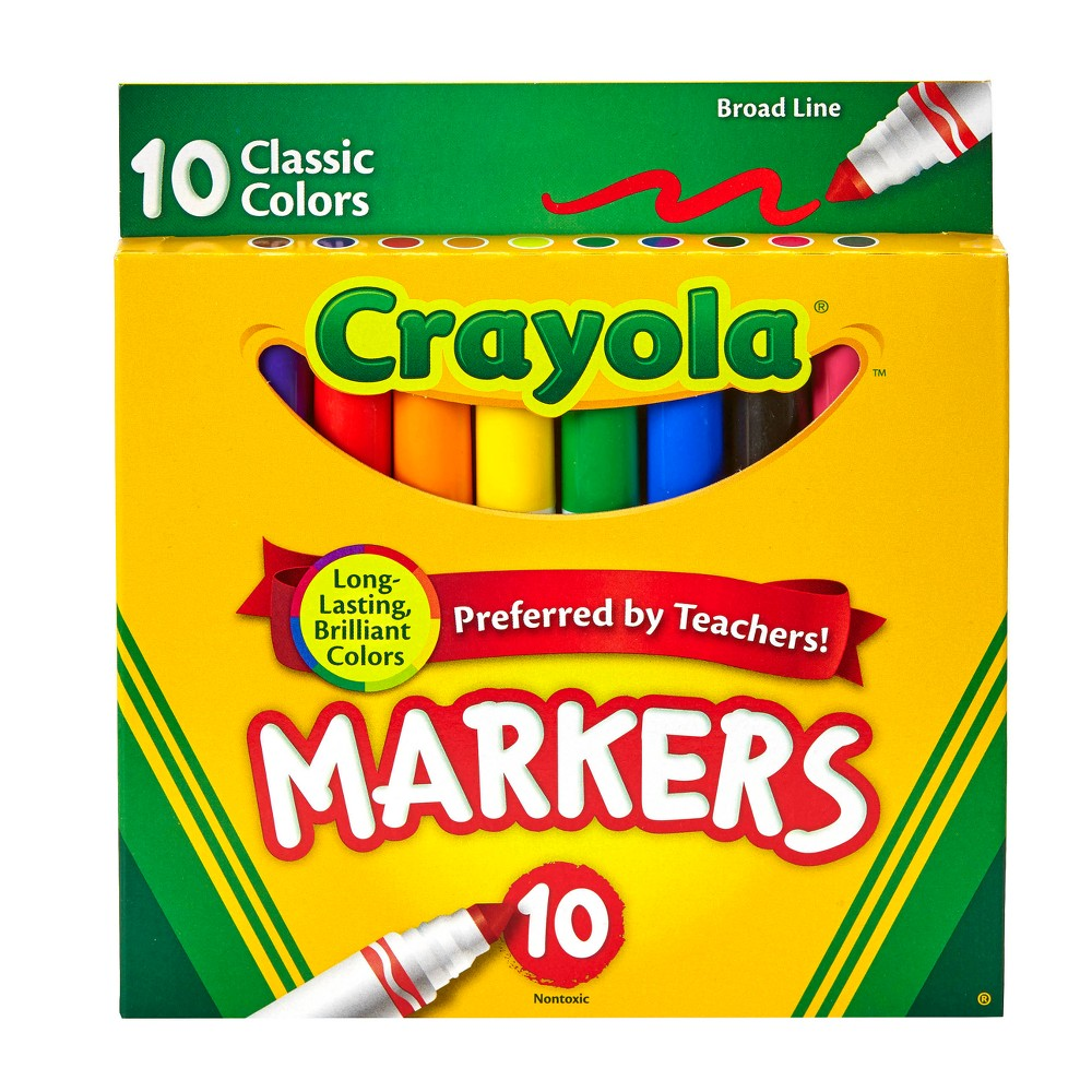 CRAYOLA MARKERS CLASSIC COLORS  BROAD LINE 10 PACK