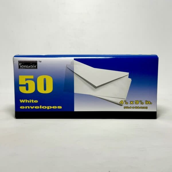 WHITE ENVELOPES: 4-1/8"x 9½"  - 50 PACK  