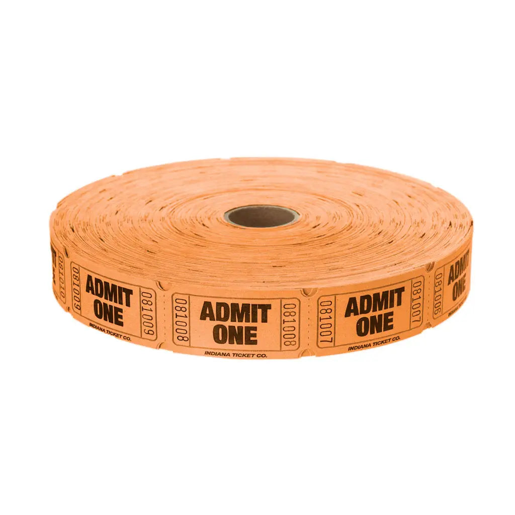 RAFFLE TICKETS - ORANGE  ADMIT ONE -  SINGLE -2000PC