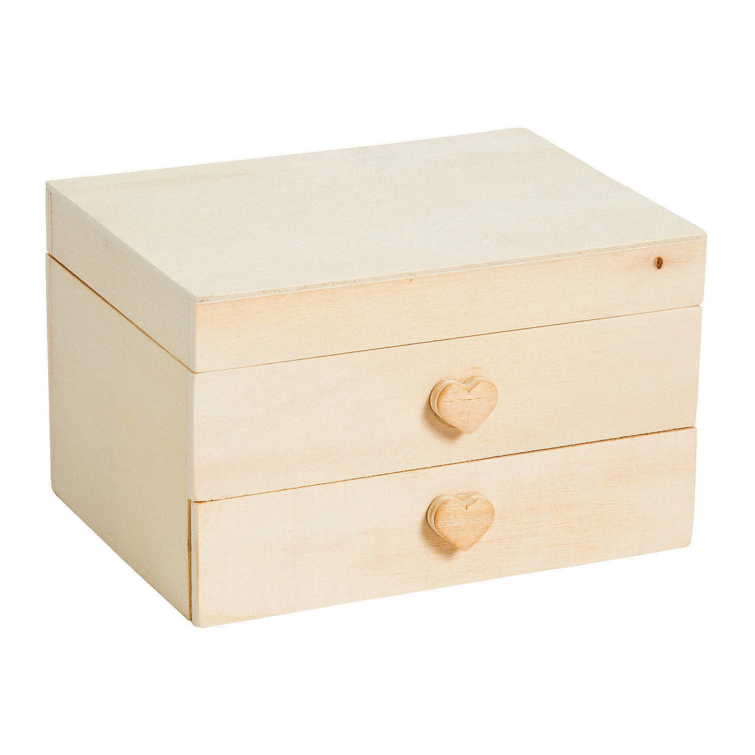 DIY WOOD JEWELRY BOX W/ HEARTS 5"X3.5"X3"