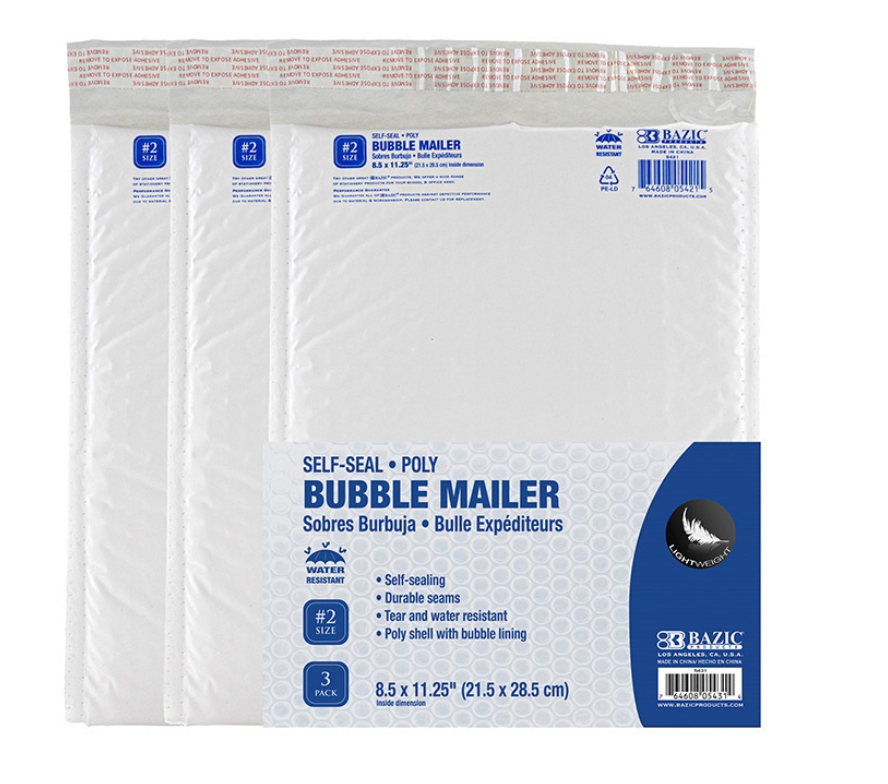 SELF-SEAL POLY -  BUBBLE MAILER  8.5x11.25"  3/PACK