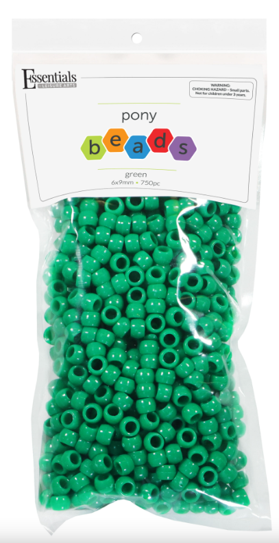 PONY BEADS: OPAQUE GREEN 6mmX9mm 750 PACK