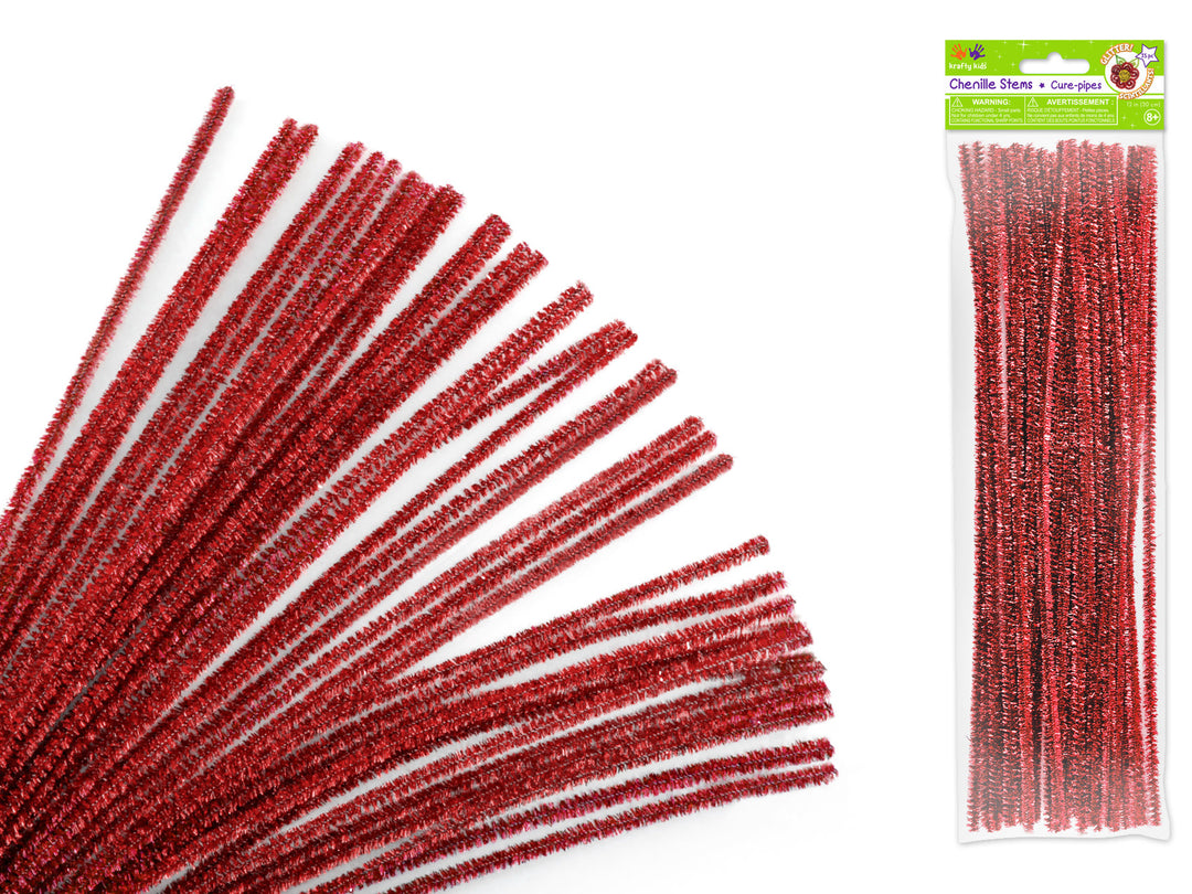 PIPE CLEANERS: 6MM X 12" - SPARKLE RED 35 PACK