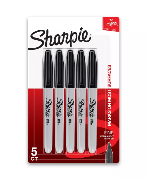 MARKER  SHARPIE FINE POINT BLACK 5 PACK