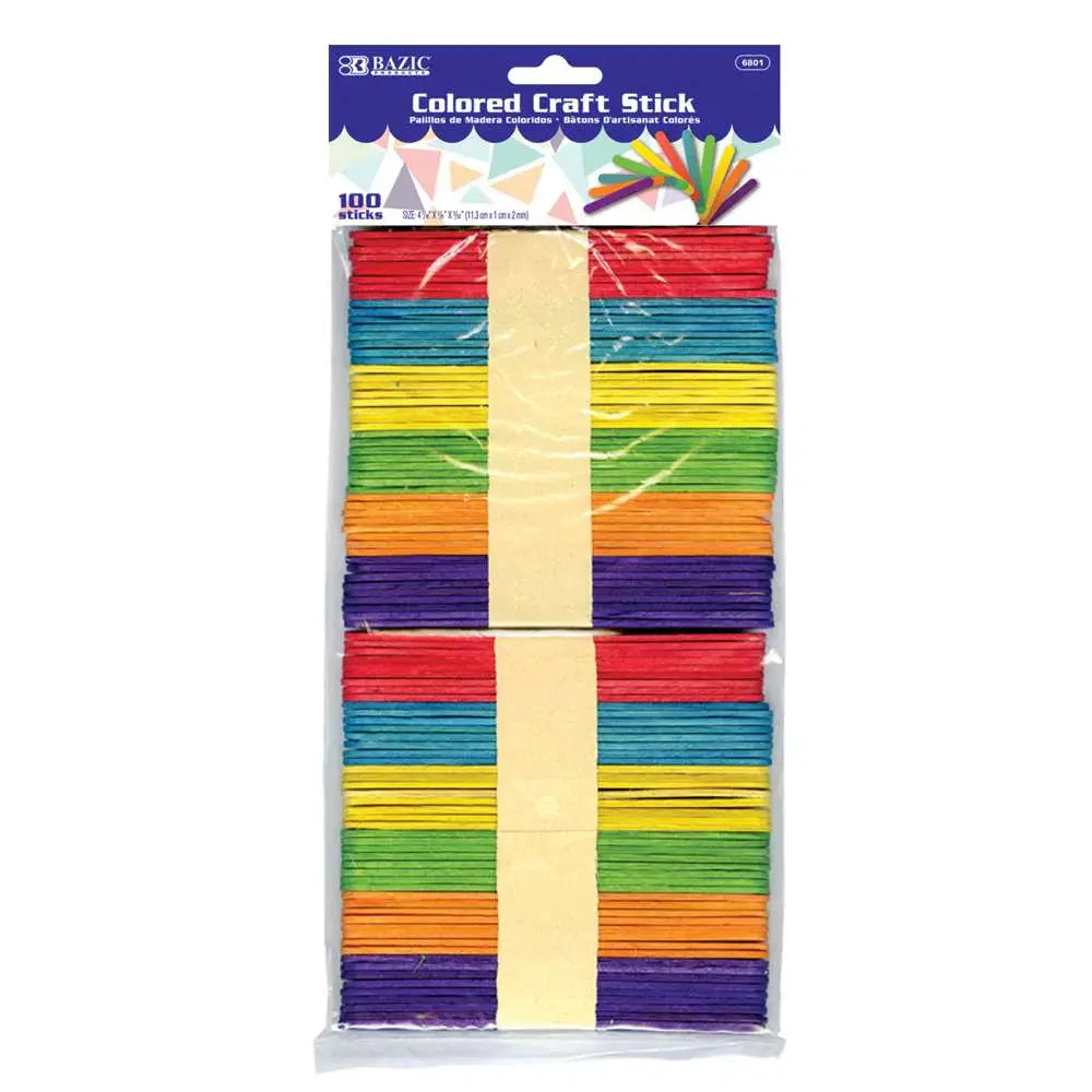 CRAFT STICKS: 4.5" ASSORTED COLORS 100 PACK