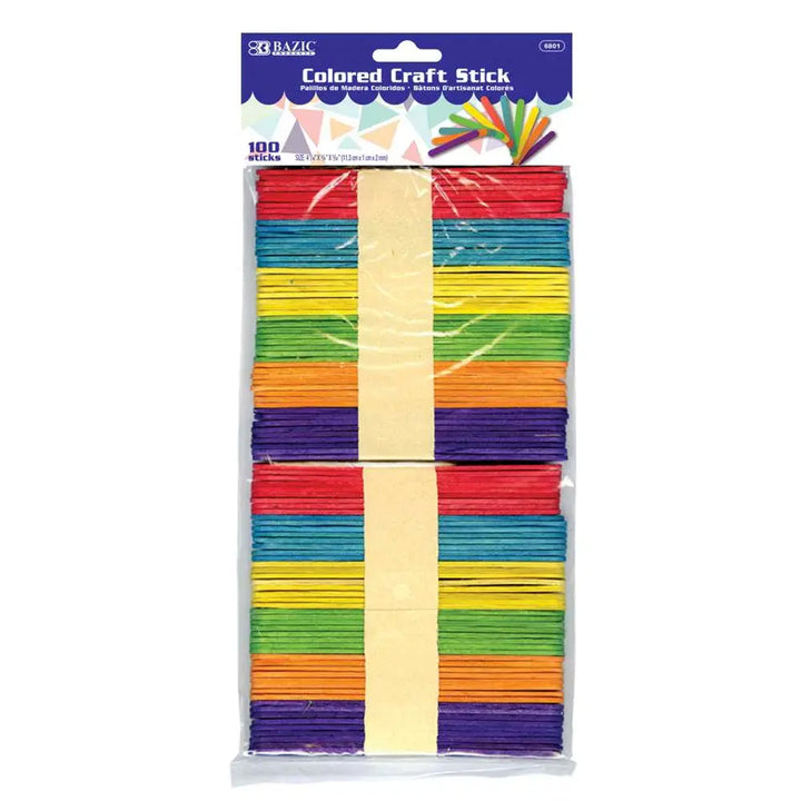 CRAFT STICKS: 4.5" ASSORTED COLORS 100 PACK