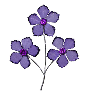 ACRYLIC FLOWERS WITH CENTER GEM 12PC  LT BLUE