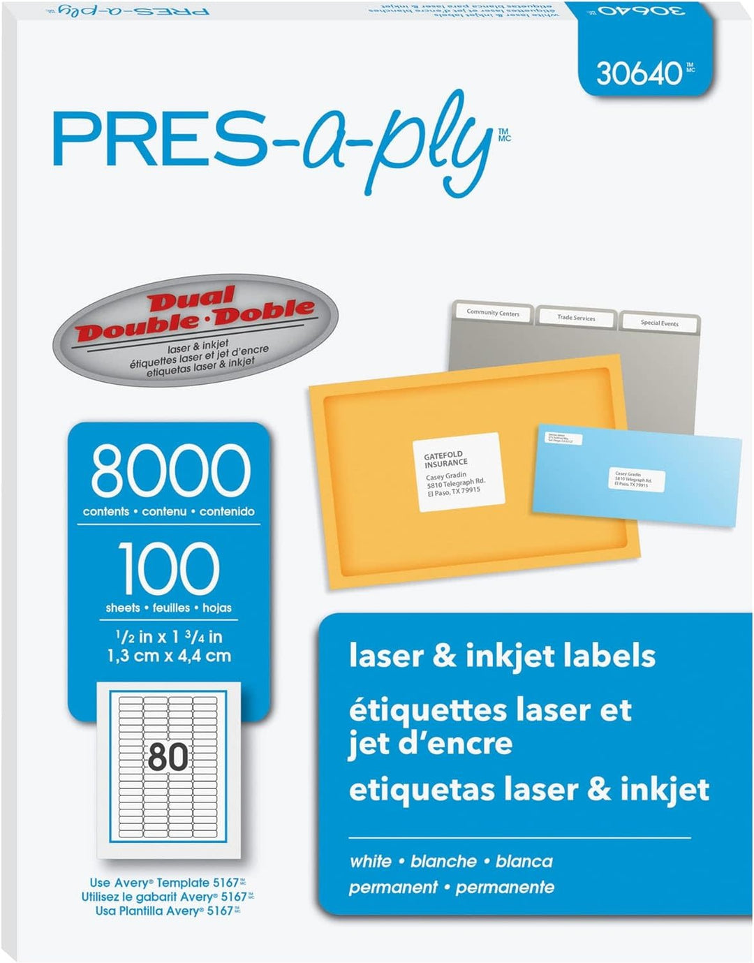 WHITE MAILING LABELS - 80 PER SHEET -  100 SHEETS