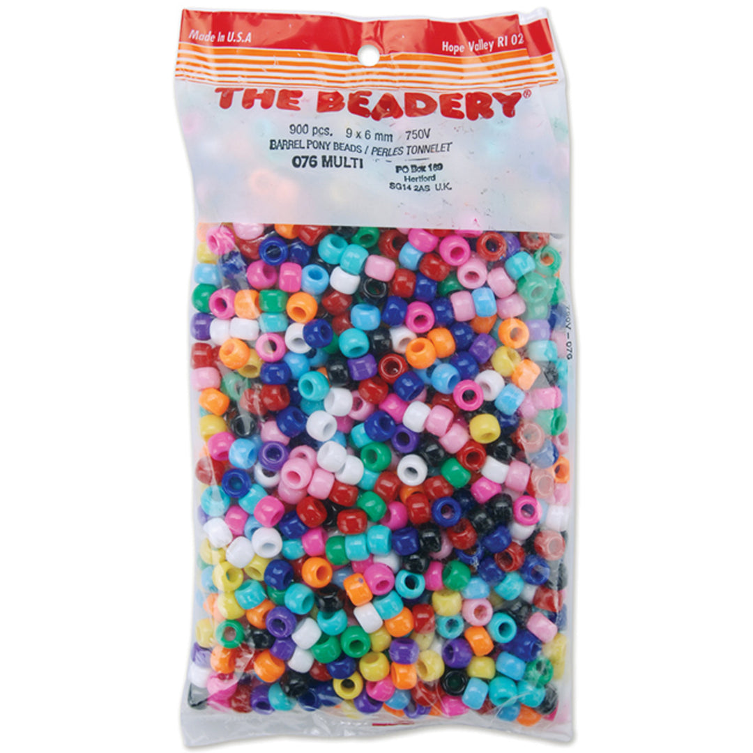 PONY BEADS: OPAQUE ASSORTED MULTI COLOR 6mmX9mm 900 PACK