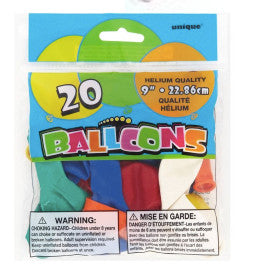 BALLOONS: 9" ASSORTED 20 PACK