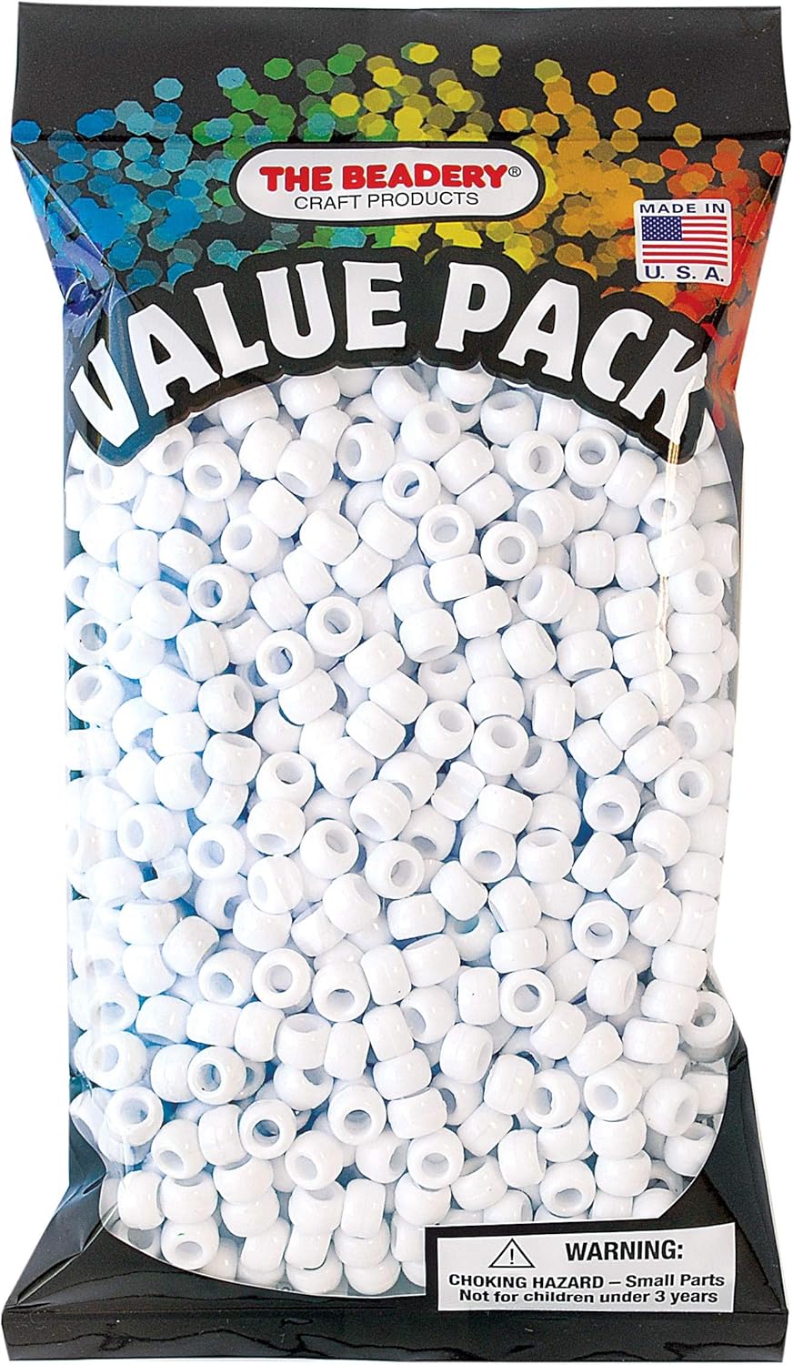 PONY BEADS: OPAQUE WHITE 6mmX9mm 900 PACK
