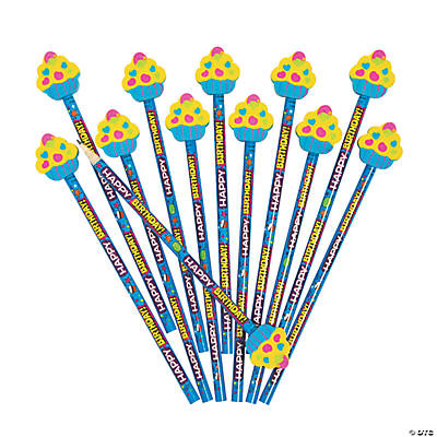 HAPPY BIRTHDAY PENCIL WITH CUPCAKE ERASER 12PCS