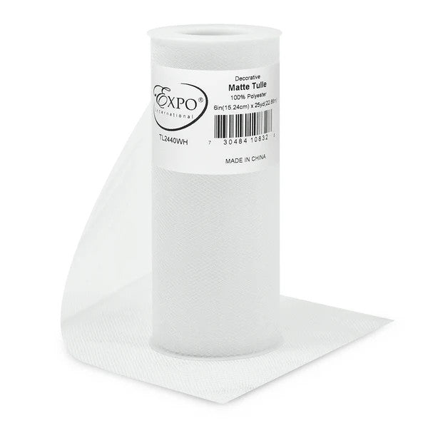 TULLE: 6" X 25 YARDS  - WHITE