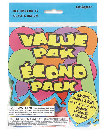 BALLOONS: ASSORTED SHAPES &amp; SIZES VALUE PACK - 100 GRAMS