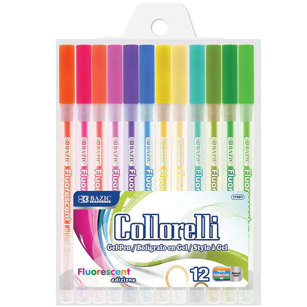 GEL PEN SET: FLUORESCENT COLORS - 12 PACK