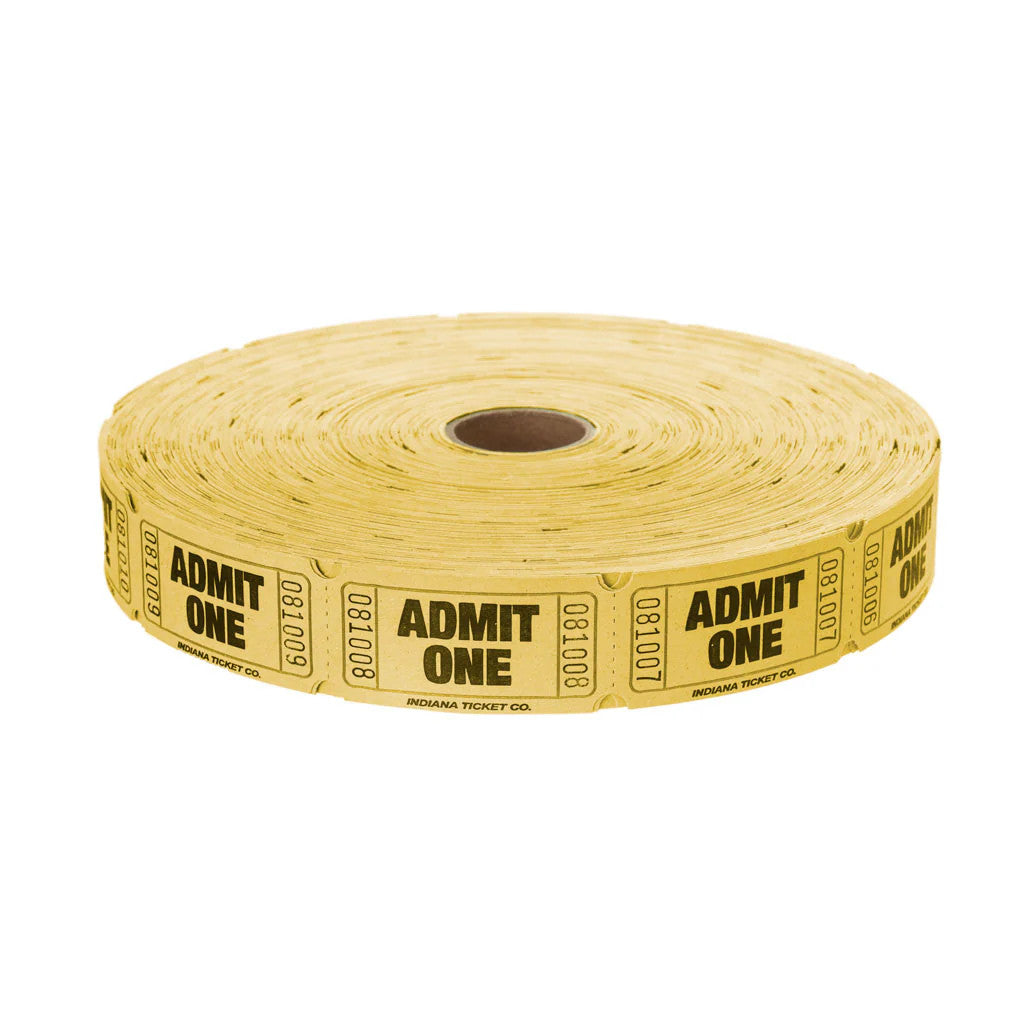 RAFFLE TICKETS - YELLOW  ADMIT ONE -  SINGLE -2000PC
